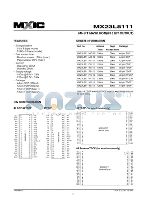 23L8111-10 datasheet - 8M-BIT MASK ROM(8/16 BIT OUTPUT)