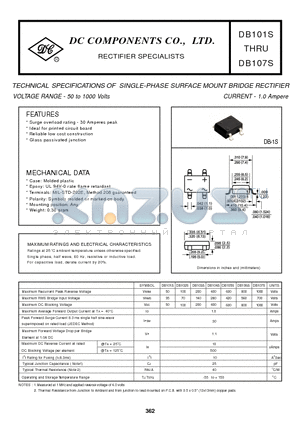 DB101S datasheet - TECHNICAL SPECIFICATIONS OF SINGLE-PHASE SURFACE MOUNT BRIDGE RECTIFIER