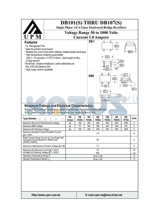 DB101S datasheet - Single Phase 1.0 A Glass Passivated Bridge Rectifiers