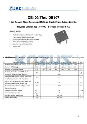 DB102 datasheet - High Current Glass Passivated Molding Single-Phase Bridge Rectifier