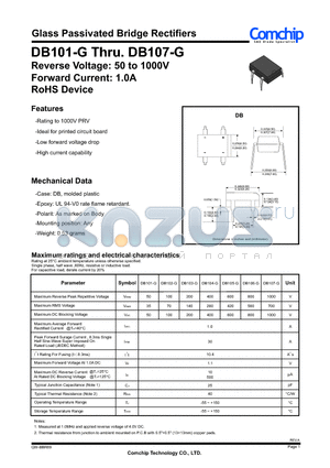 DB102-G datasheet - Glass Passivated Bridge Rectifiers