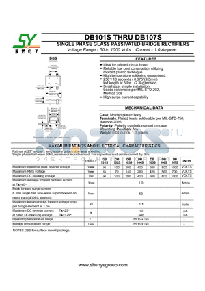 DB102S datasheet - SINGLE PHASE GLASS PASSIVATED BRIDGE RECTIFIERS