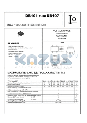 DB103 datasheet - SINGLE PHASE 1.0 AMP BRIDGE RECTIFIERS