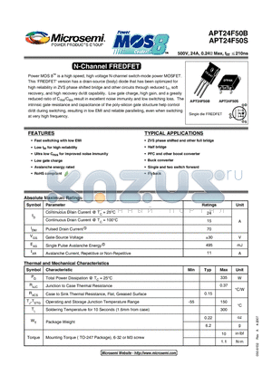 APT24F50B datasheet - N-Channel FREDFET