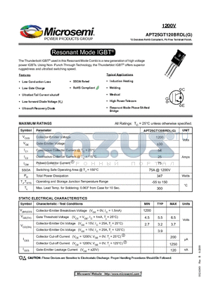 APT25GT120BRDL datasheet - Resonant Mode IGBT