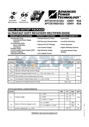 APT2X101D120J datasheet - ULTRAFAST SOFT RECOVERY RECTIFIER DIODE