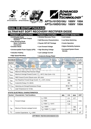 APT2X101DQ100J datasheet - ULTRAFAST SOFT RECOVERY RECTIFIER DIODE