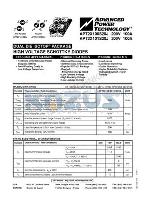 APT2X101S20J datasheet - HIGH VOLTAGE SCHOTTKY DIODES