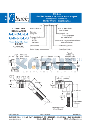 319FH043B16 datasheet - EMI/RFI Shield Sock Shrink Boot Adapter