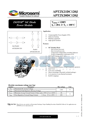 APT2X20DC120J datasheet - ISOTOP^ SiC Diode Power Module
