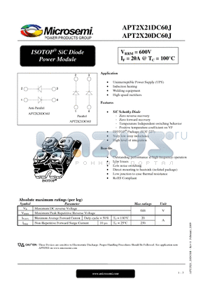 APT2X21DC60J datasheet - ISOTOP^ SiC Diode Power Module