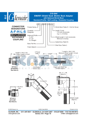 319FJ044M16 datasheet - EMI/RFI Shield Sock Shrink Boot Adapter