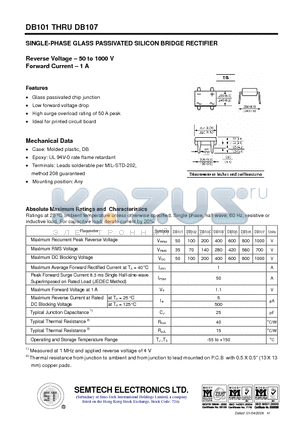 DB105 datasheet - SINGLE-PHASE GLASS PASSIVATED SILICON BRIDGE RECTIFIER