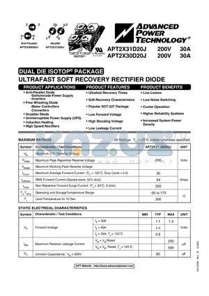 APT2X31D20J_05 datasheet - ULTRAFAST SOFT RECOVERY RECTIFIER DIODE