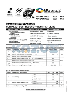 APT2X60D60J datasheet - ULTRAFAST SOFT RECOVERY RECTIFIER DIODE