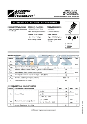 APT30D100BHB datasheet - ULTRAFAST SOFT RECOVERY RECTIFIER DIODE