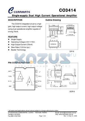 CO3414 datasheet - Single-supply Dual High Current Operational Amplifier