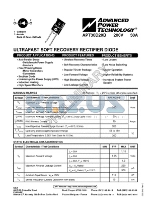 APT30D20B datasheet - ULTRAFAST SOFT RECOVERY RECTIFIER DIODE