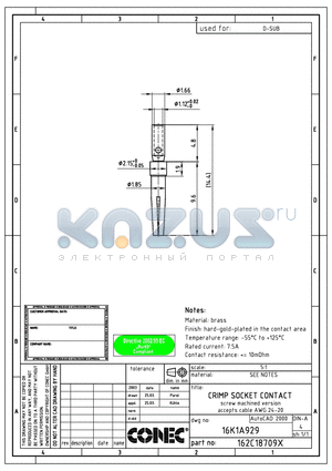 162C18709X datasheet - CRIMP SOCKET CONTACT