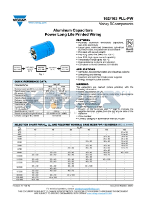 162PLL-PW_12 datasheet - Aluminum Capacitors Power Long Life Printed Wiring