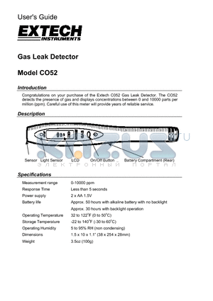 CO52 datasheet - Gas Leak Detector