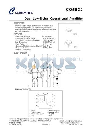 CO5532N datasheet - Dual Low-Noise Operational Amplifier