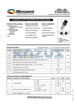 APT30DQ100BCTG datasheet - ULTRAFAST SOFT RECOVERY RECTIFIER DIODE