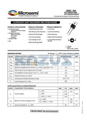 APT30DQ100K datasheet - ULTRAFAST SOFT RECOVERY RECTIFIER DIODE