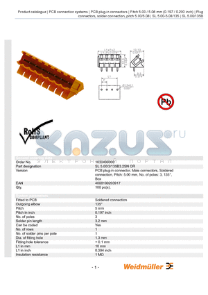 1630490000 datasheet - SL 5.00/3/135B3.2SN OR