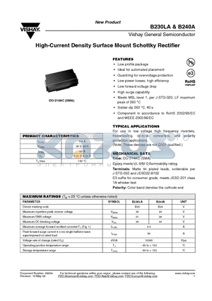 B230LA datasheet - High-Current Density Surface Mount Schottky Rectifier