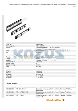 1636520000 datasheet - Connector markers, L x W: 40 x 16.5 mm, Polyester, PVC-free, transparent