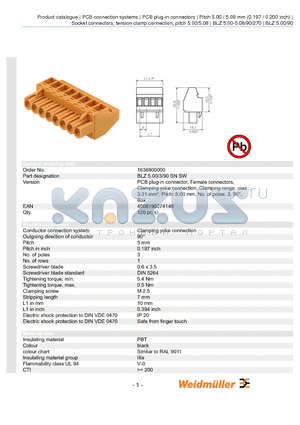 1636900000 datasheet - BLZ 5.00/3/90 SN SW