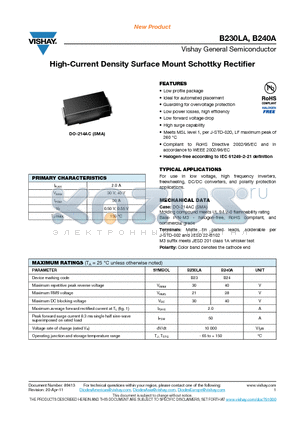 B230LA_11 datasheet - High-Current Density Surface Mount Schottky Rectifier