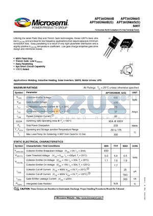 APT30GN60SG datasheet - Resonant Mode Combi IGBT