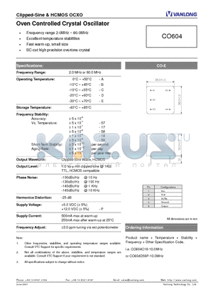 CO604 datasheet - Oven Controlled Crystal Oscillator