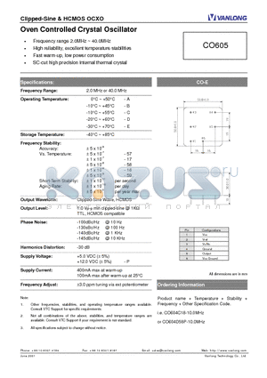 CO605 datasheet - Oven Controlled Crystal Oscillator