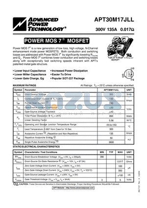 APT30M17JLL datasheet - POWER MOS 7 R MOSFET