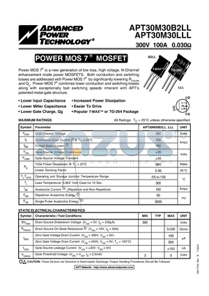 APT30M30B2LL_04 datasheet - POWER MOS 7 R MOSFET