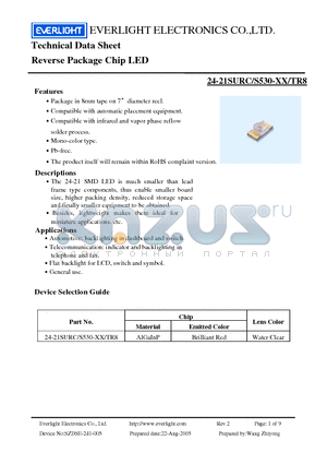 24-21SURC/S530-XX/TR8 datasheet - Chip LED