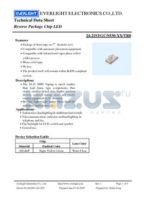 24-21SYGC datasheet - Reverse Package Chip LED