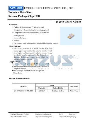 24-21UYC/S530-XX/TR8 datasheet - Chip LED