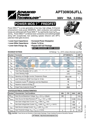 APT30M36JFLL datasheet - POWER MOS 7 FREDFET