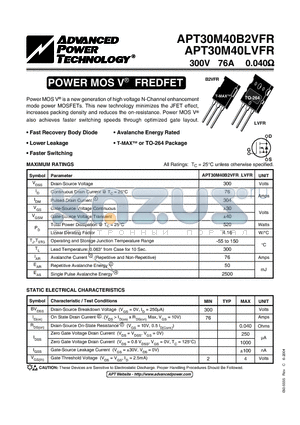 APT30M40LVFR datasheet - POWER MOS V FREDFET