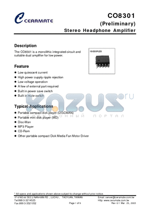 CO8301 datasheet - Stereo Headphone Amplifier