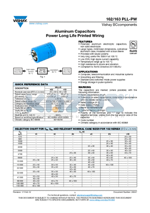 163PLL-PW datasheet - Aluminum Capacitors Power Long Life Printed Wiring