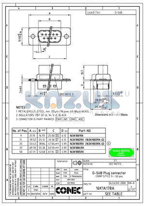 163X10019X datasheet - D-SUB PLUG CONNECTOR