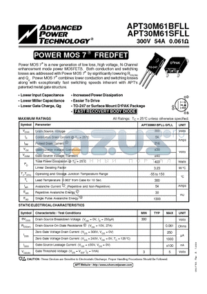 APT30M61BFLL datasheet - POWER MOS 7 FREDFET