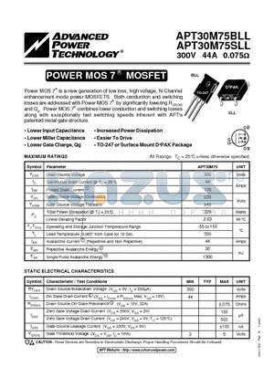 APT30M75BLL datasheet - POWER MOS 7 R MOSFET