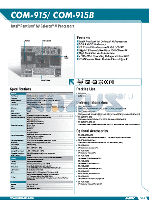 COM-915 datasheet - Intel^ Pentium^ M/ Celeron^ M Processors