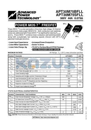 APT30M75BFLL datasheet - POWER MOS 7 FREDFET